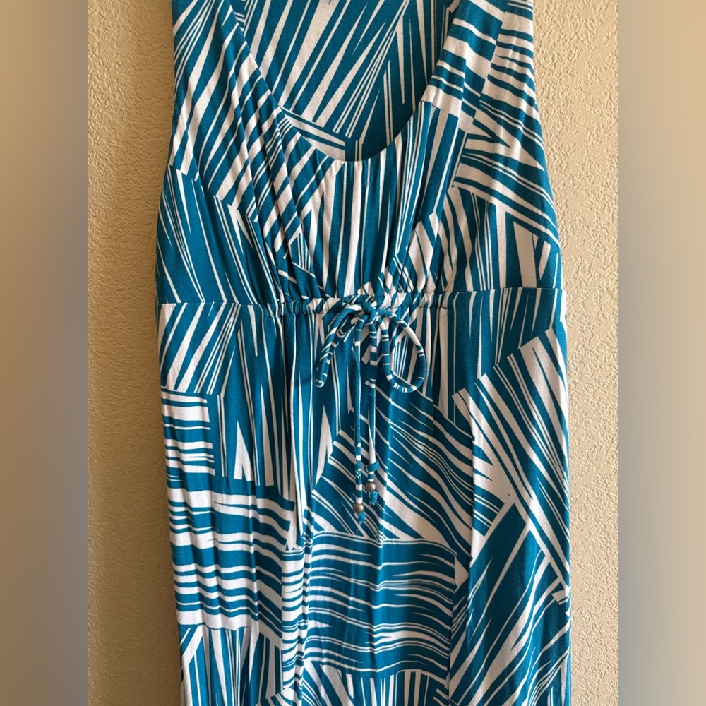 Tommy Bahama Women’s Sundress In Blue White Tropical Leaf Size XS Beach Resort - Picture 3 of 8
